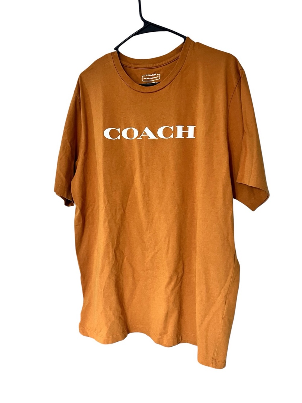 Coach Essential Men's Short-Sleeve Logo Tee in Rust Orange and White - Picture 2 of 8